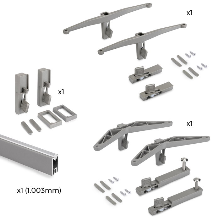 Emuca Kit de soportes para 1 estante de madera, 1 módulo y 1 barra de colgar de longitud 1m Zero, Zamak, Pintado Color gris piedra