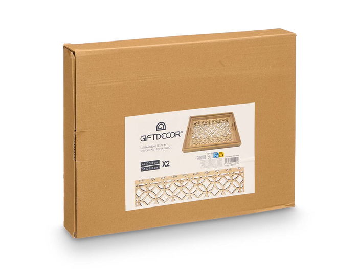 Giftdecor Set 2 Bandejas Rectangulares Circulos Madera y Vidrio Transparente 40x31x6.5 cm (Set de 6) Giftdecor Set 2 Bandejas Rectangulares Circulos Madera y Vidrio Transparente 40x31x6.5 cm (Set de 6)
