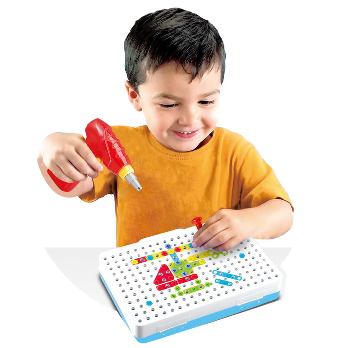 Tachan - Set de Construcciones con Destornillador Eléctrico, Maletín Zona de Juego para Creaciones 2D y 3D, Juguete Educativo para +3 años