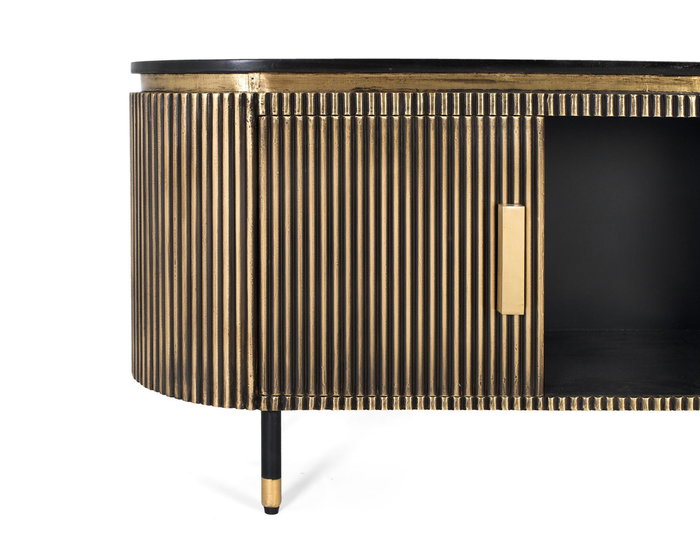 GINER Y COLOMER Mueble de TV en Madera de Mango con Acabado en Bronce 150 cm - Negro y Bronce