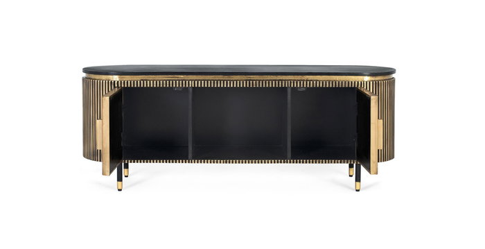 GINER Y COLOMER Mueble de TV en Madera de Mango con Acabado en Bronce 150 cm - Negro y Bronce