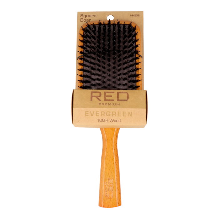 Red Kiss Premium Evergreen Wooden Brush Square Boar Paddle Red Kiss Premium Evergreen Wooden Brush Square Boar Paddle