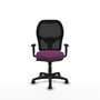 Silla de oficina Alocén con mecanismo Sincro tapizada con Similpiel color Morado y malla color Negro. Equipada con lumbar 1D, Brazos 1D y Ruedas de nailon 50 mm