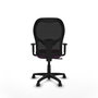 Silla de oficina Alocén con mecanismo Sincro tapizada con Similpiel color Morado y malla color Negro. Equipada con lumbar 1D, Brazos 1D y Ruedas de nailon 50 mm