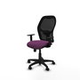 Silla de oficina Alocén con mecanismo Sincro tapizada con Similpiel color Morado y malla color Negro. Equipada con lumbar 1D, Brazos 1D y Ruedas de nailon 50 mm