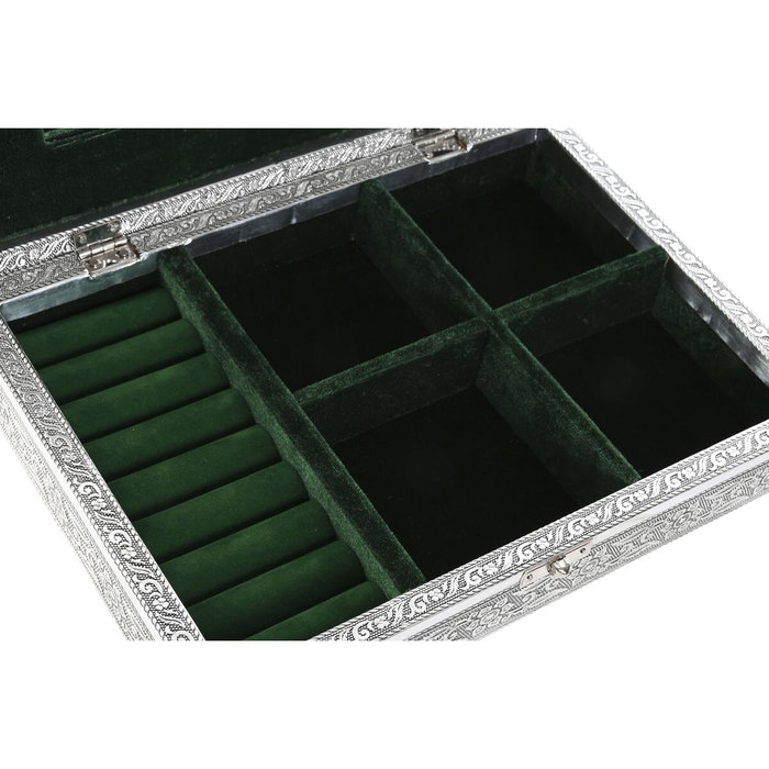DKD Home Decor Joyero Indio Pavo Real Plateado y Verde
