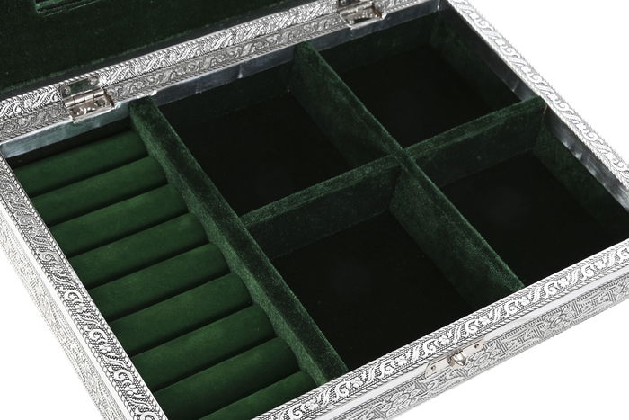 DKD Home Decor Joyero Indio Pavo real verde Plateado 20 x 5.4 x 27.5 cm