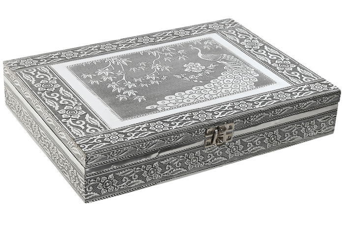 DKD Home Decor Joyero Indio Pavo real verde Plateado 20 x 5.4 x 27.5 cm