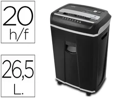 Q-connect Destructora de Documentos Antiatascos Seguridad P-4, Corte 20 Hojas, Papelera 26.5L, Clips, Grapas, Tarjetas, CD