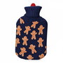 Edm Bolsa de Agua Caliente 2 l Modelo Gingerbread Man con Funda de Lana Azul / Naranja 20 x 1,5 x 34,5 cm