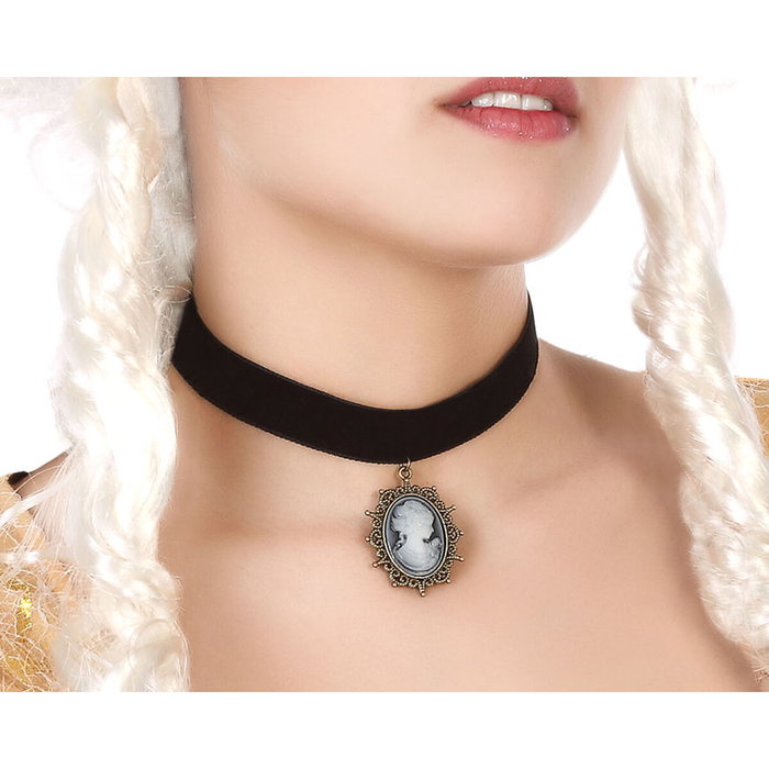 Atosa Carnaval Collar con Medalla y Camafeo Negro para Mujer Adulto