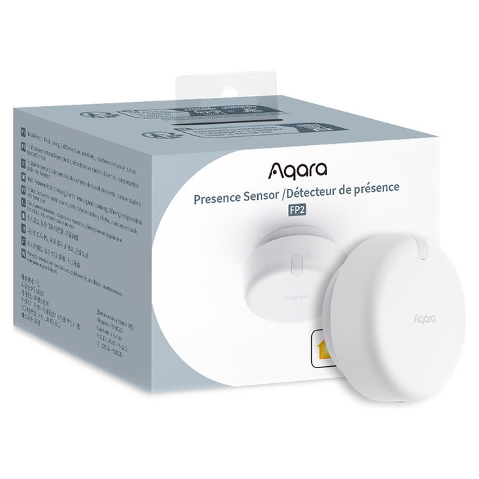 Aqara Sensor de Presencia FP2 (PS-S02D), Sensor de Luz y Movimiento, Conexión Wi-Fi Inalámbrico/Alámbrico, IPX5, Blanco, Compatible con Alexa & Google Assistant