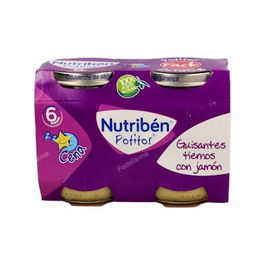 Nutriben Potito Cena Guisantes Jamón Pack 2 Unidades 190Gr C/u +6 Meses