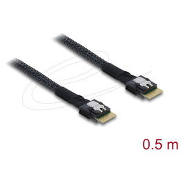 DeLOCK Cable SAS SFF-8654 4i a SFF-8654 4i - PCIe 4.0, Longitud 0.5 m, Negro, 16 Gbit/s, Referencia 83016