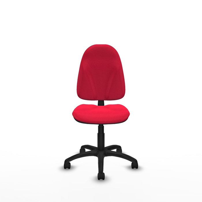 Silla de oficina Algarra con mecanismo Contacto permanente básico tapizada con Tela color Rojo. Equipada con Base poliamida negra, Sin brazos y Ruedas de nailon 50 mm