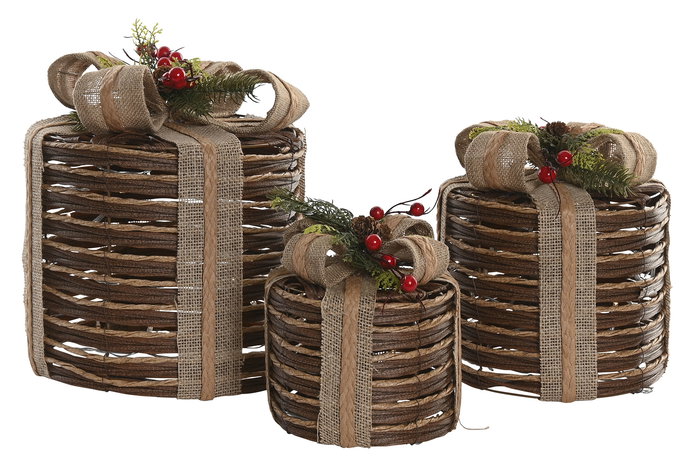 DKD Home Decor Set de 3 Ratán LED Natural 25 x 30 x 25 cm (2 Unidades) DKD Home Decor Set de 3 Ratán LED Natural 25 x 30 x 25 cm (2 Unidades)