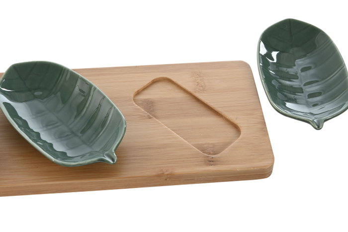 DKD Home Decor Set de 4 Bandejas para Aperitivos Green Leafs 24 Hojas Surtido de 2 Packs