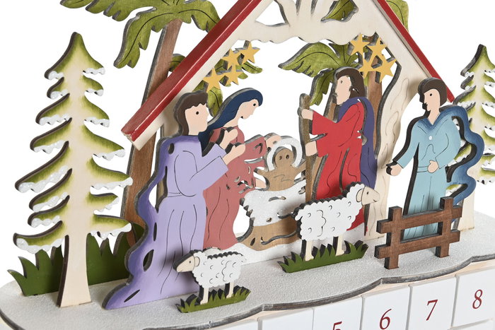 DKD Home Decor Calendario Adviento Navidad Tradicional Rojo Beige Madera 8.5 x 36.5 x 34 cm (2 Unidades)