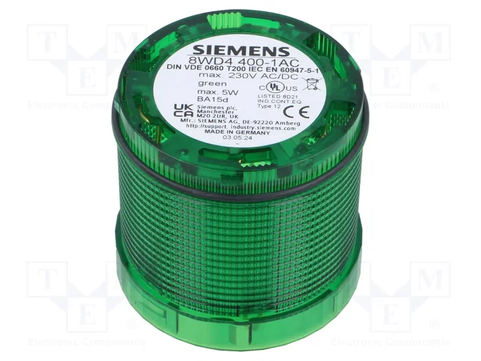 SIEMENS 8WD4400-1AC Señalizador Luminoso Verde IP65 SIEMENS 8WD4400-1AC Señalizador Luminoso Verde IP65