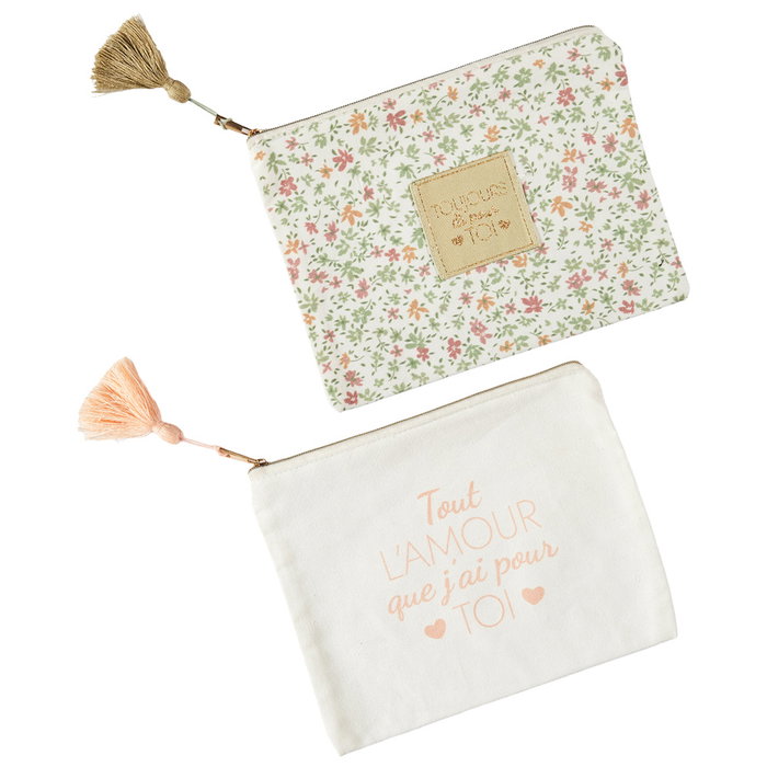 The Concept Factory Neceser Estuche Pour Elle Flores Amour Algodón Viscosa Poliéster 20x15 cm