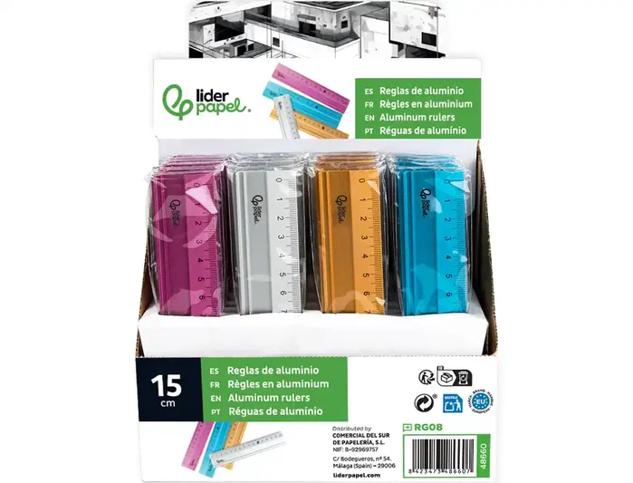 Liderpapel Regla de 15 cm de Aluminio Colores Surtidos