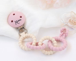 KioKids Sujetachupetes Rosa De Silicona Con Anillas Para Bebé +0 Meses