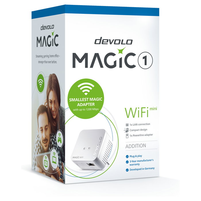 Devolo Magic 1 WiFi mini 1200 Mbps Powerline Adaptador Wi-Fi 4 (802.11n) 1 Puerto Gigabit Ethernet HomePlug AC Blanco - Dispositivo PLC + WLAN