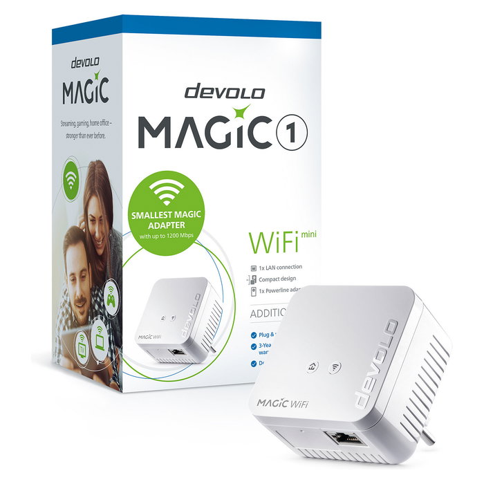 Devolo Magic 1 WiFi mini 1200 Mbps Powerline Adaptador Wi-Fi 4 (802.11n) 1 Puerto Gigabit Ethernet HomePlug AC Blanco - Dispositivo PLC + WLAN