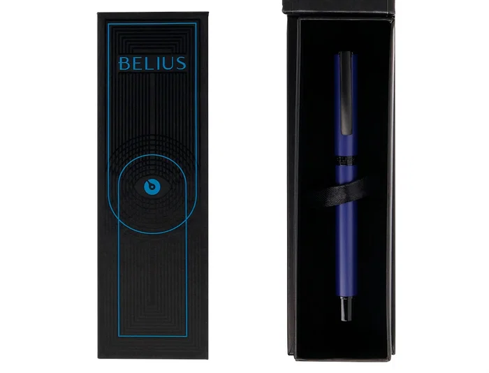 Belius Roller Turbo Aluminio Azul/Negro, Tinta Negra 0.7mm, Diseño Inspirado en Carreras con Caja Magnética