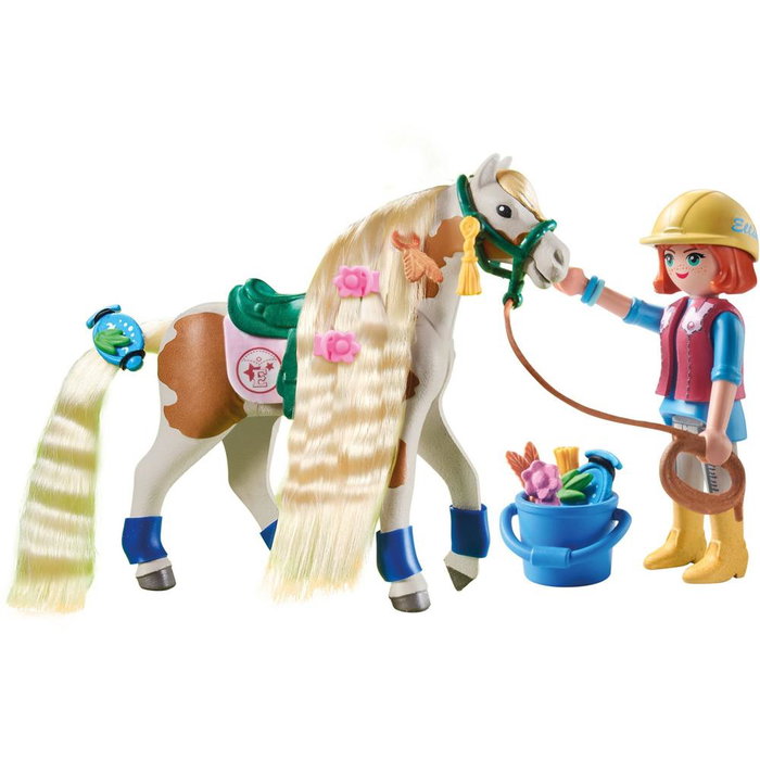 Playmobil Ellie con Caballo y Accesorios para Peinar el Pelo