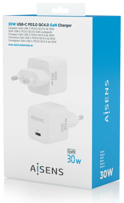 Aisens Cargador GaN 30W USB-C Blanco ASCH-30W1P035-W