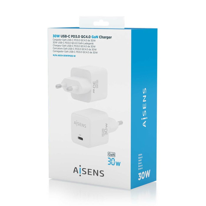Aisens Cargador GaN 30W USB-C Blanco ASCH-30W1P035-W