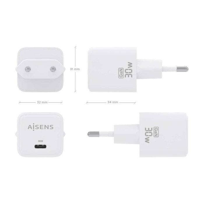 Aisens Cargador GaN 30W USB-C Blanco ASCH-30W1P035-W