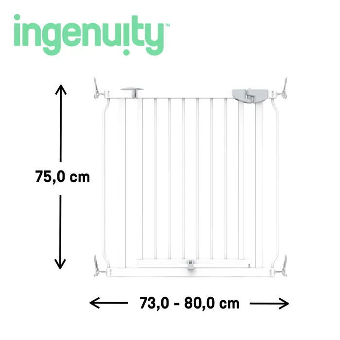 Ingenuity ING0074451173538 - Puerta de Seguridad Sin Taladrar, Instalación Fácil con Montaje a Presión, Ajustable 73-80 cm para Bebés y Niños en Escaleras