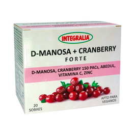 INTEGRALIA D-Manosa + Cranberry Plus 20 Sobres - Sistema Urinario, Antioxidante, Vegano, Vitamina C y Zinc