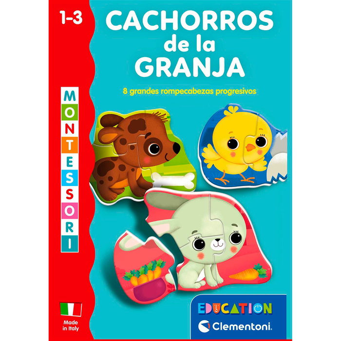Clementoni 55639 - Cachorros De La Granja, Puzzle Infantil Montessori para +12 Meses, Puzzle Progresivo 2, 3 y 4 Piezas, Juego Educativo en Español