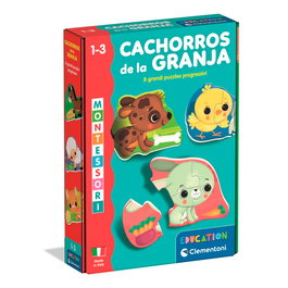 Clementoni 55639 - Cachorros De La Granja, Puzzle Infantil Montessori para +12 Meses, Puzzle Progresivo 2, 3 y 4 Piezas, Juego Educativo en Español