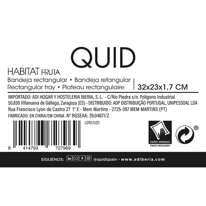 Bandeja Rectangular Polipropileno Habitat Quid 32x23x1,7 cm (12 Unidades)