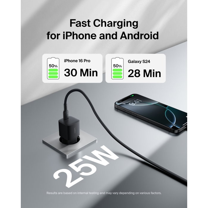 Belkin BoostCharge 25W USB-C con cable de 1m Negro WCA012kq1MBK-B6