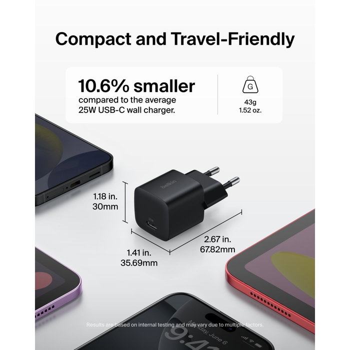 Belkin BoostCharge 25W USB-C con cable de 1m Negro WCA012kq1MBK-B6