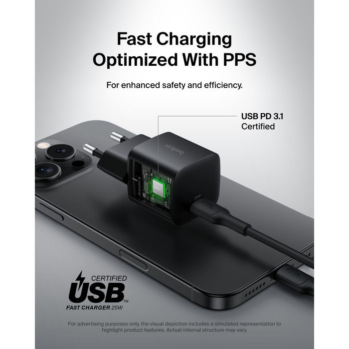 Belkin BoostCharge 25W USB-C con cable de 1m Negro WCA012kq1MBK-B6