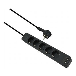 Helos Regleta de enchufes ADVANCED 5 tomas con cargador USB negro 1,5m
