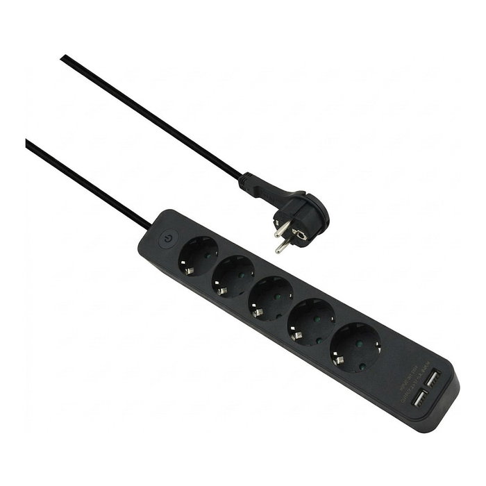 Helos Regleta ADVANCED de 5 tomas con cargador USB, negro, 1,5m Helos Regleta ADVANCED de 5 tomas con cargador USB, negro, 1,5m