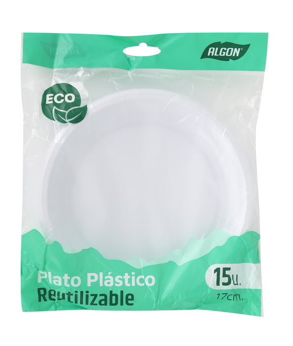 Algon Set de 15 Platos Rojos Ecológicos de Plástico, 17 cm de Diámetro, Dimensiones: 22.3 x 19 x 3.8 cm (36 Unidades)