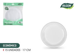 Algon Set de 15 Platos Rojos Ecológicos de Plástico, 17 cm de Diámetro, Dimensiones: 22.3 x 19 x 3.8 cm (36 Unidades)