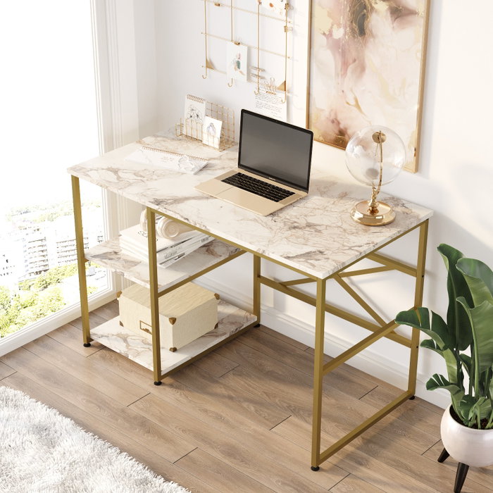 Hanah Home Mesa de estudio Vg23-Ge, Mármol Blanco y Dorado, 120x75x60 cm Hanah Home Mesa de estudio Vg23-Ge, Mármol Blanco y Dorado, 120x75x60 cm