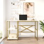 Hanah Home Mesa de estudio Vg23-Ge, Mármol Blanco y Dorado, 120x75x60 cm