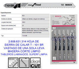 BOSCH Hoja de sierra de calar T101BR 5x100 mm para madera
