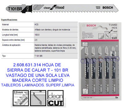 BOSCH Hoja de sierra de calar T101BR 5x100 mm para madera BOSCH Hoja de sierra de calar T101BR 5x100 mm para madera