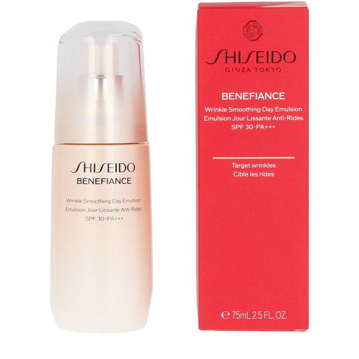 Shiseido Benefiance Wrinkle Smoothing Day Emulsion SPF20, Crema Antiarrugas de Día con Protección Solar, Textura Ligera, 75 ml